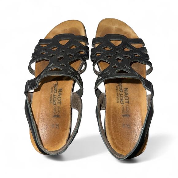 Naot Paris Black Leather Sandals Size EU 37 / US 6 Slingback Comfortable - Picture 7 of 8